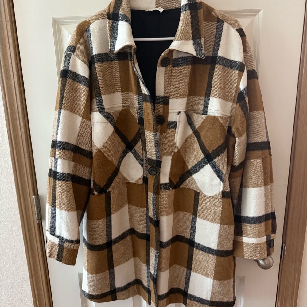 Plaid Women's Utility Jacket in Brown and Cream